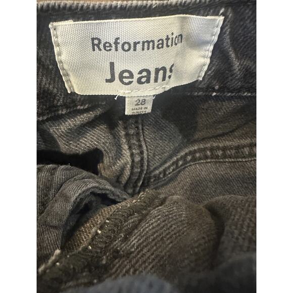 Reformation Nila Long Denim Skirt Front Slit Raw Hem Faded Washed Black Size 28 - Picture 10 of 12